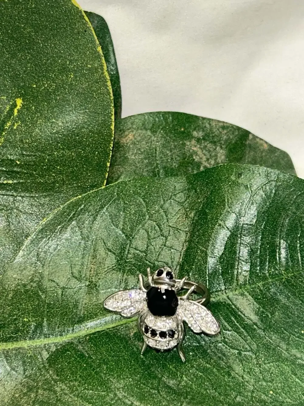 Chico's Pave Crystal and Black Stone Figural Bee Fashion Ring